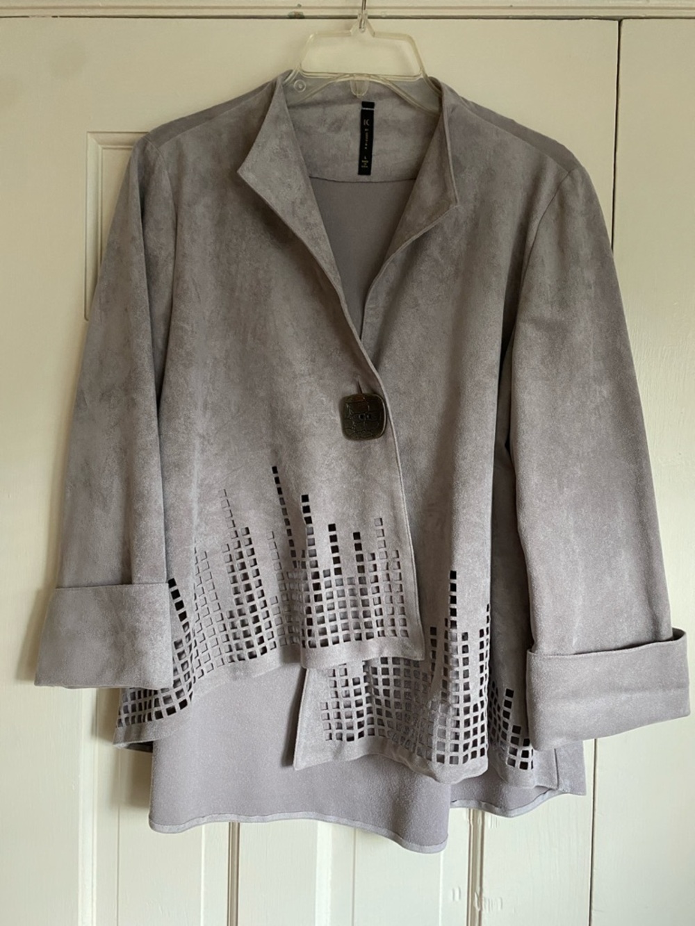 IC by Connie K faux artsy suede jacket cardigan